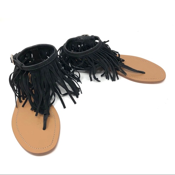 PRADA black suede fringe thong sandals, size 38, NWT - Picture 6 of 14